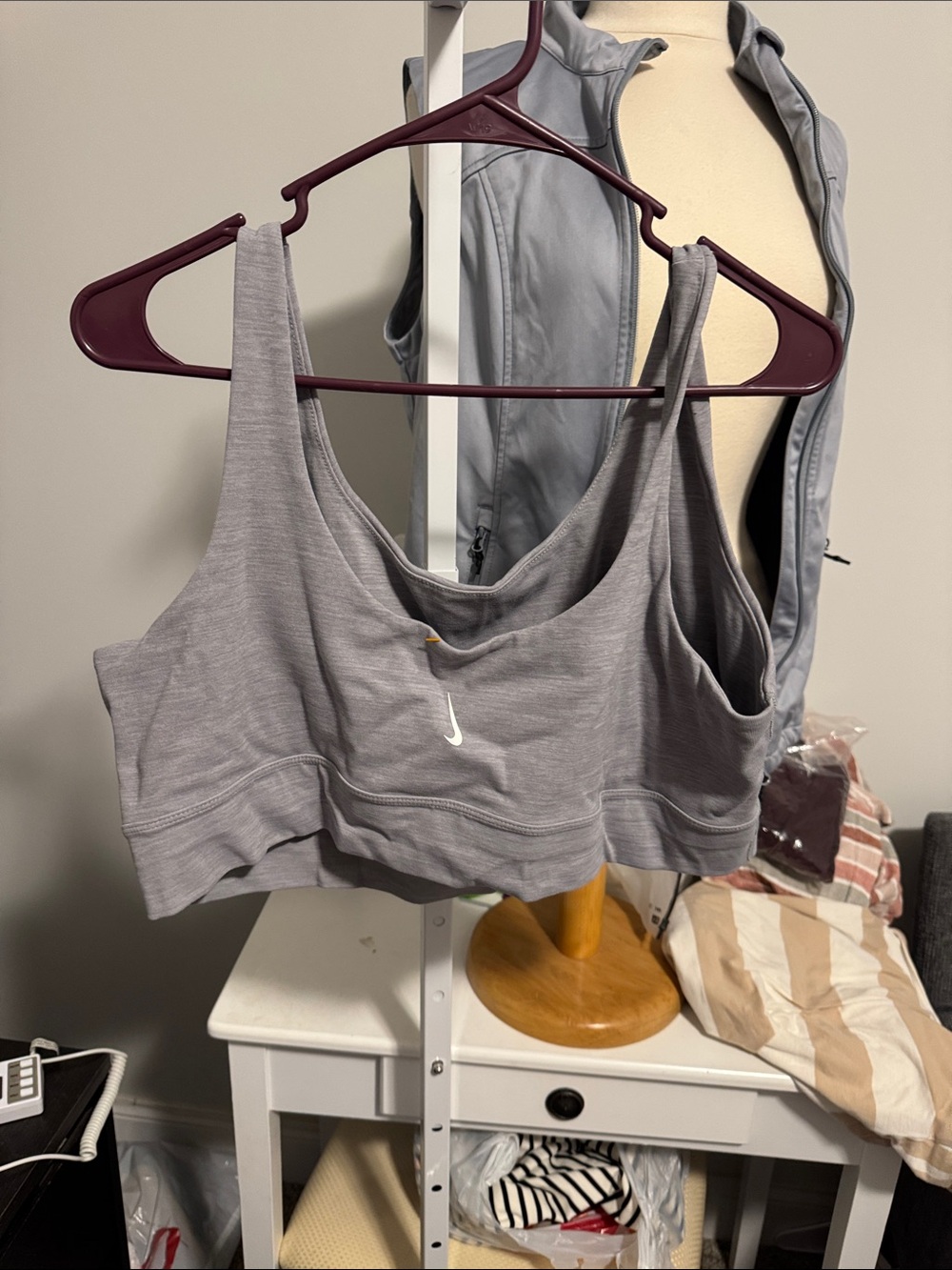 Nike Gray Athletic Sports Bra with White Swoosh